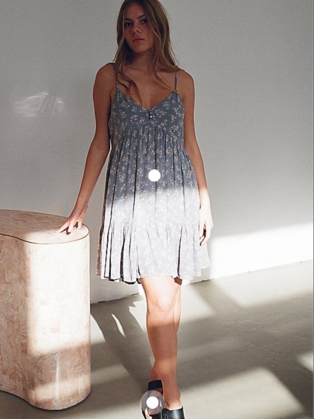 Dress Forum Dusty Blue Floral Babydoll Mini Dress